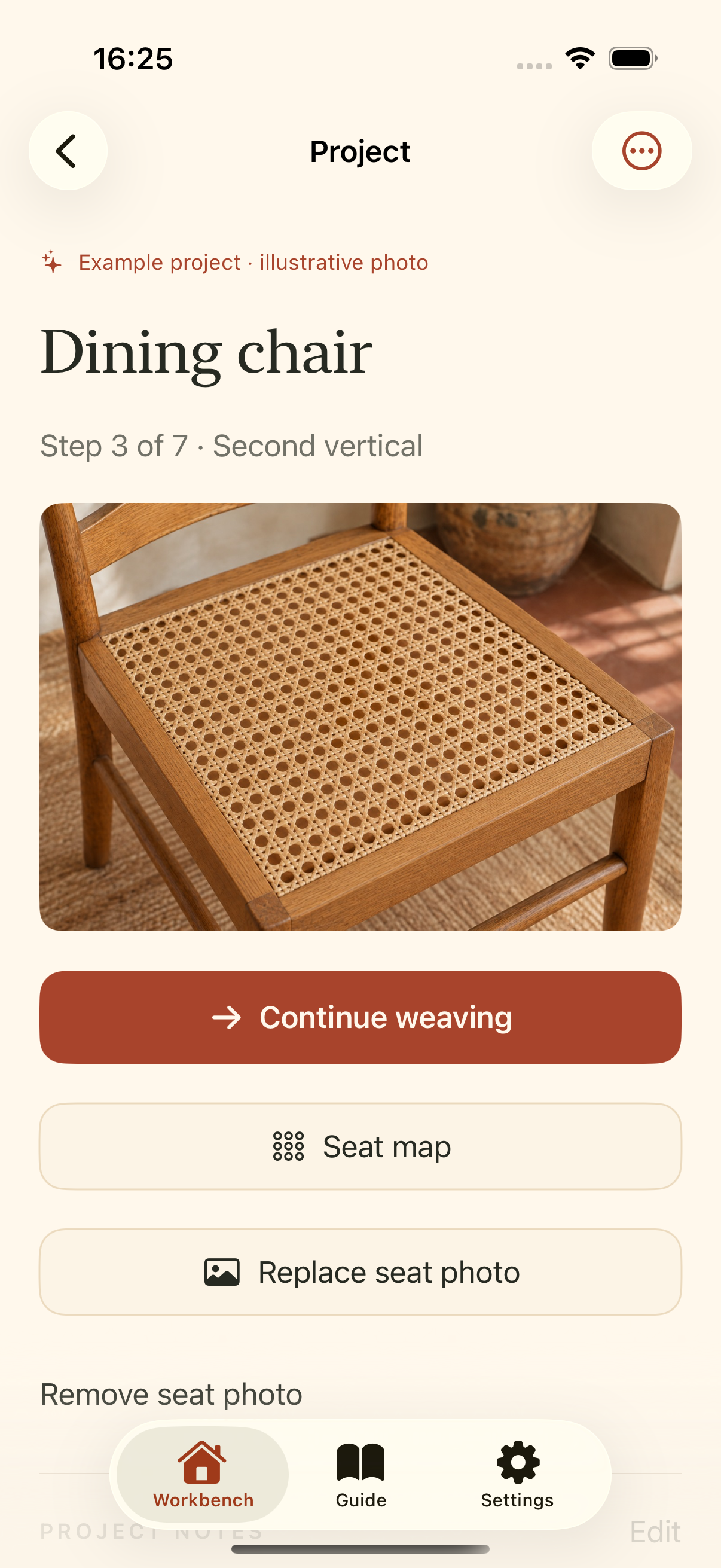 CanePath example chair project with reference photo and continue weaving control